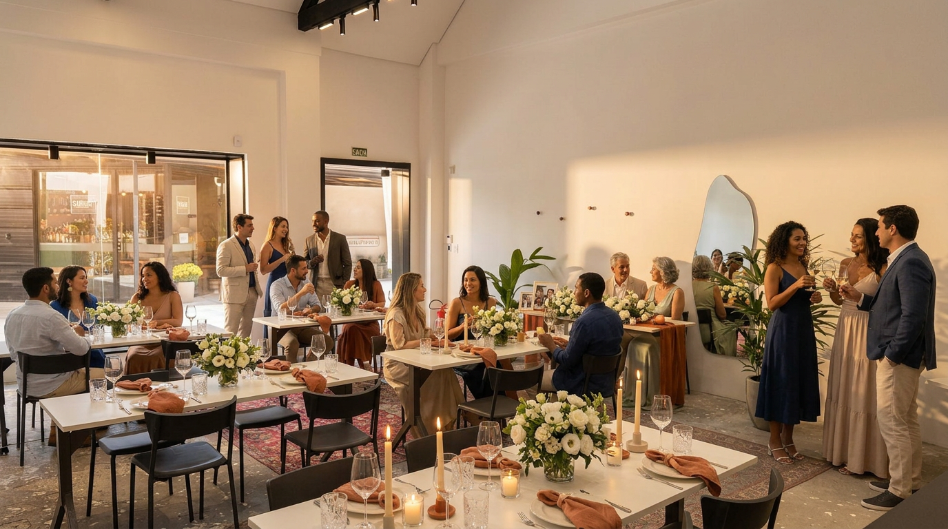 Recepção de casamento decorada no espaço Oh Brüder